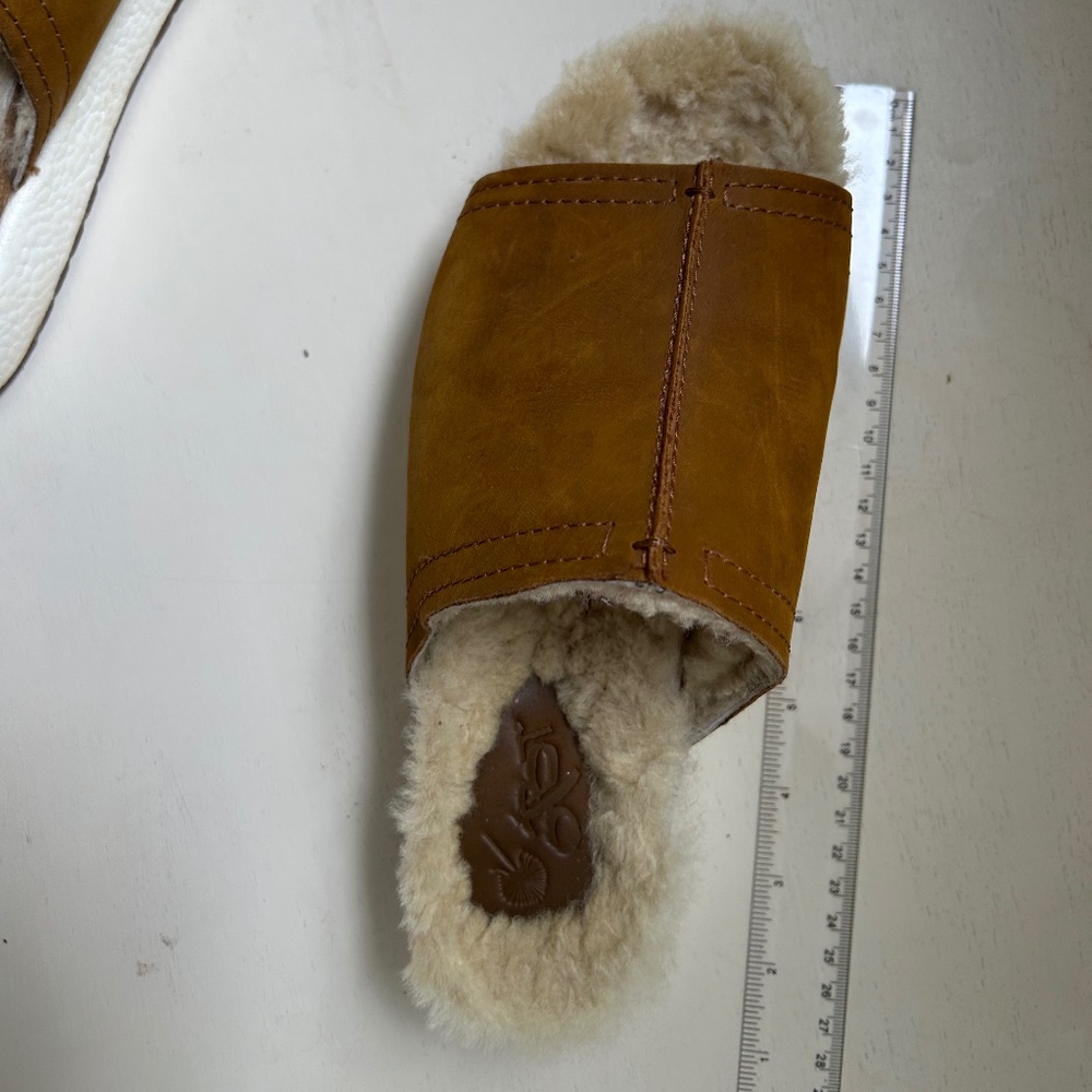 OTBT Wayside Platform Slides Shoes Brown Suede Shearling Lined